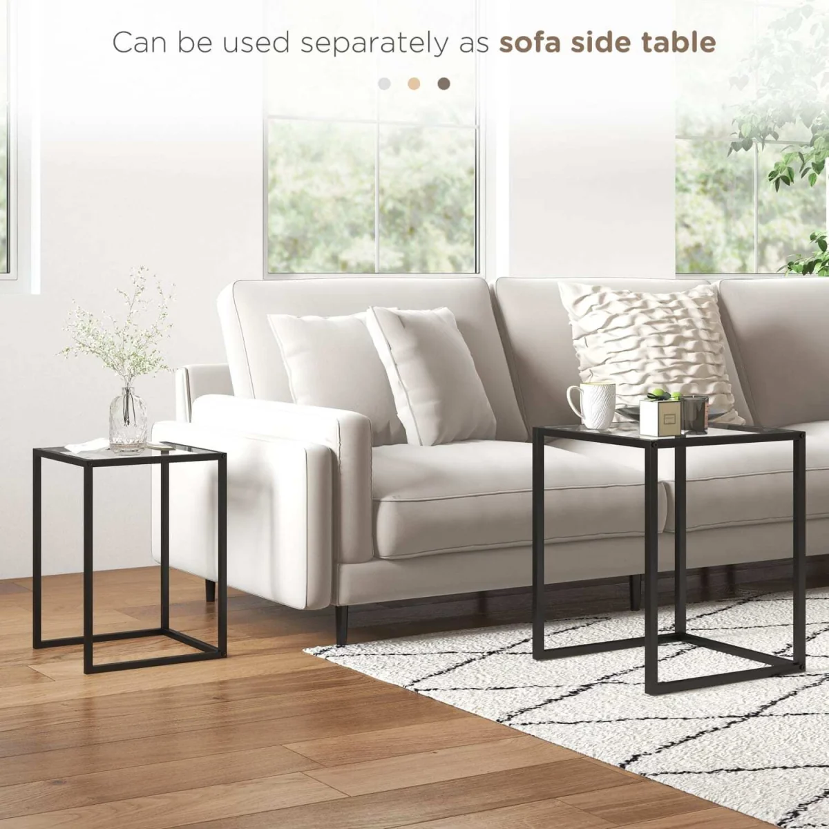 Riraro Set of 2 Black Nesting Side Tables with Glass Tops – image 2