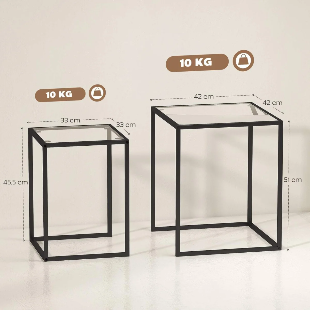 Riraro Set of 2 Black Nesting Side Tables with Glass Tops – image 4