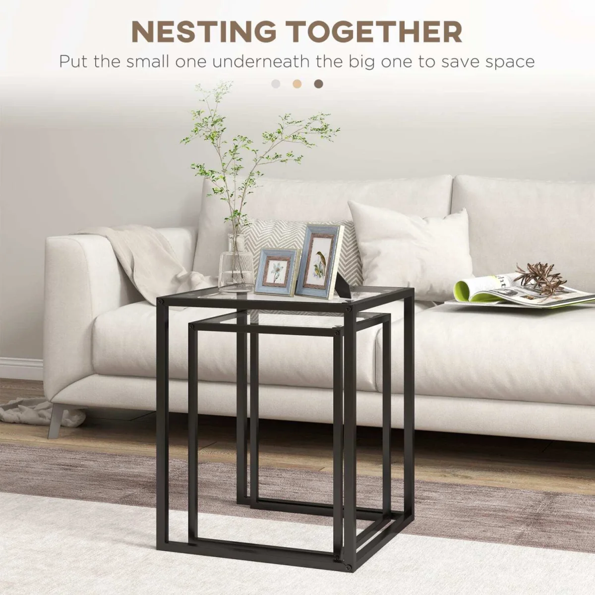 Riraro Set of 2 Black Nesting Side Tables with Glass Tops – image 5