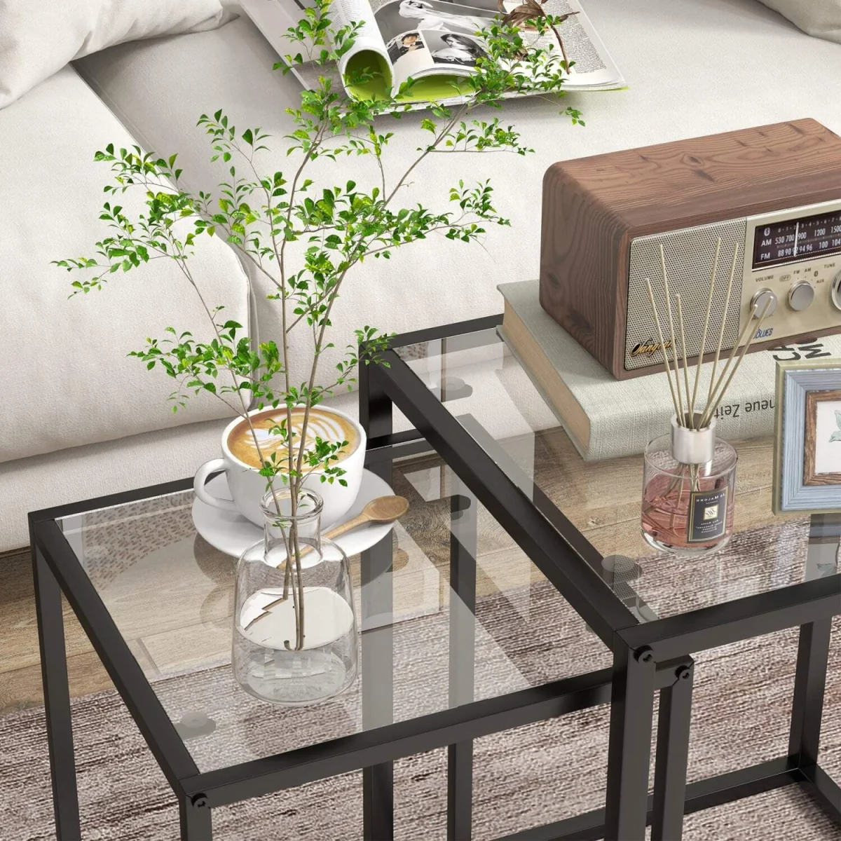Riraro Set of 2 Black Nesting Side Tables with Glass Tops – image 7