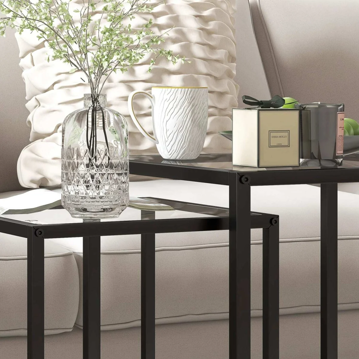 Riraro Set of 2 Black Nesting Side Tables with Glass Tops – image 8