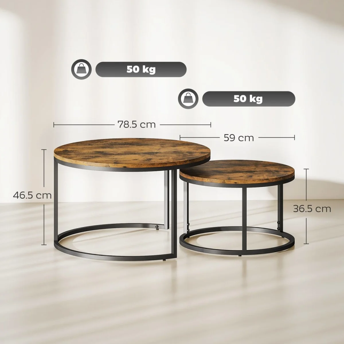 Kefa Dimi Set of 2 Rustic Brown Wood-Effect Nesting Tables – image 3