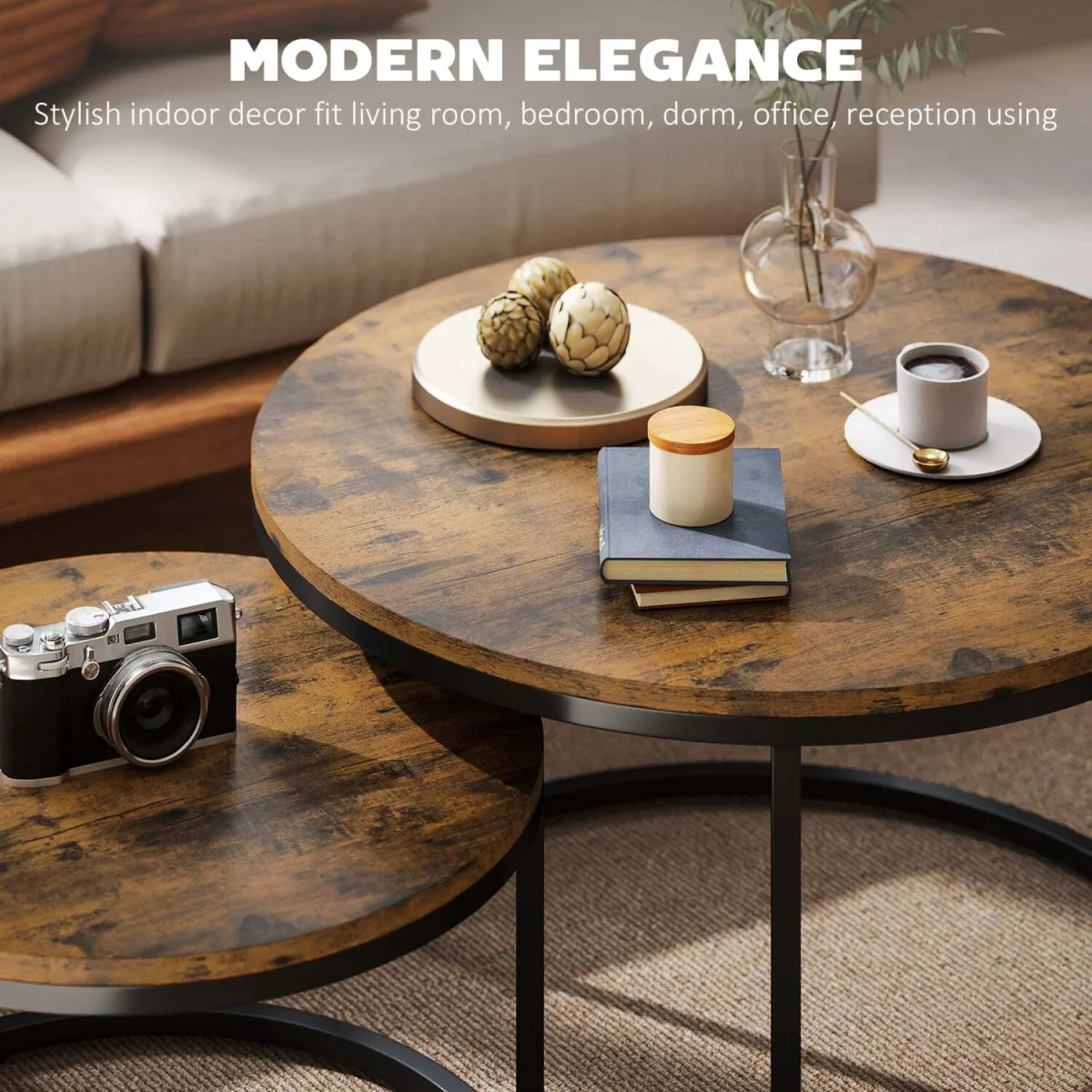 Kefa Dimi Set of 2 Rustic Brown Wood-Effect Nesting Tables – image 4
