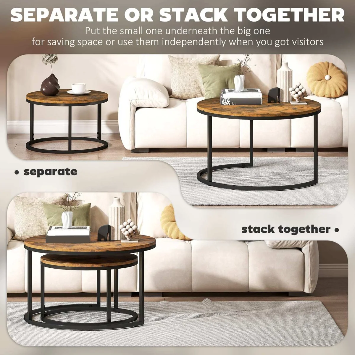Kefa Dimi Set of 2 Rustic Brown Wood-Effect Nesting Tables – image 5