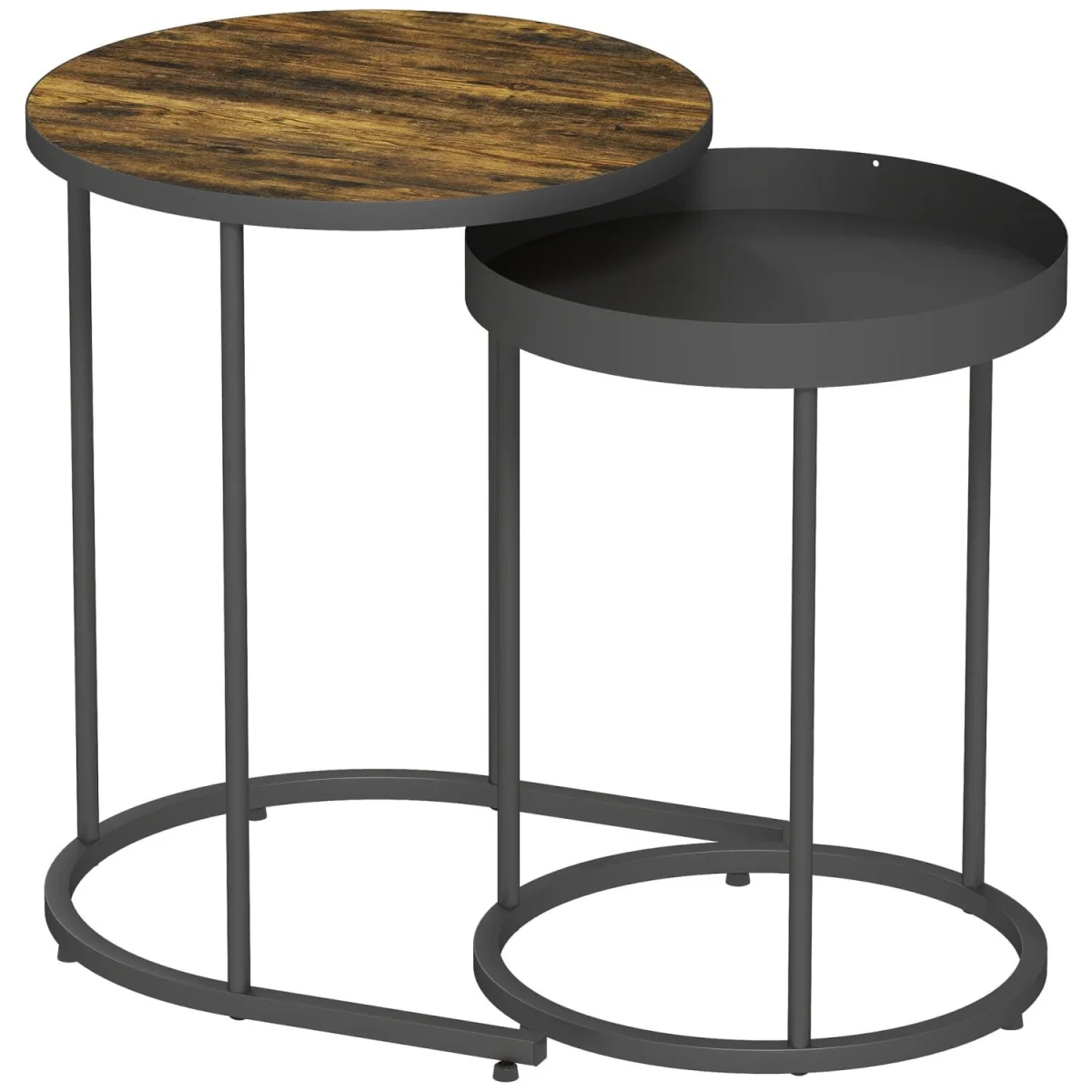Renovi Set of 2 Industrial Metal and Wood Nesting Tables, Rustic Brown and Black – image 3