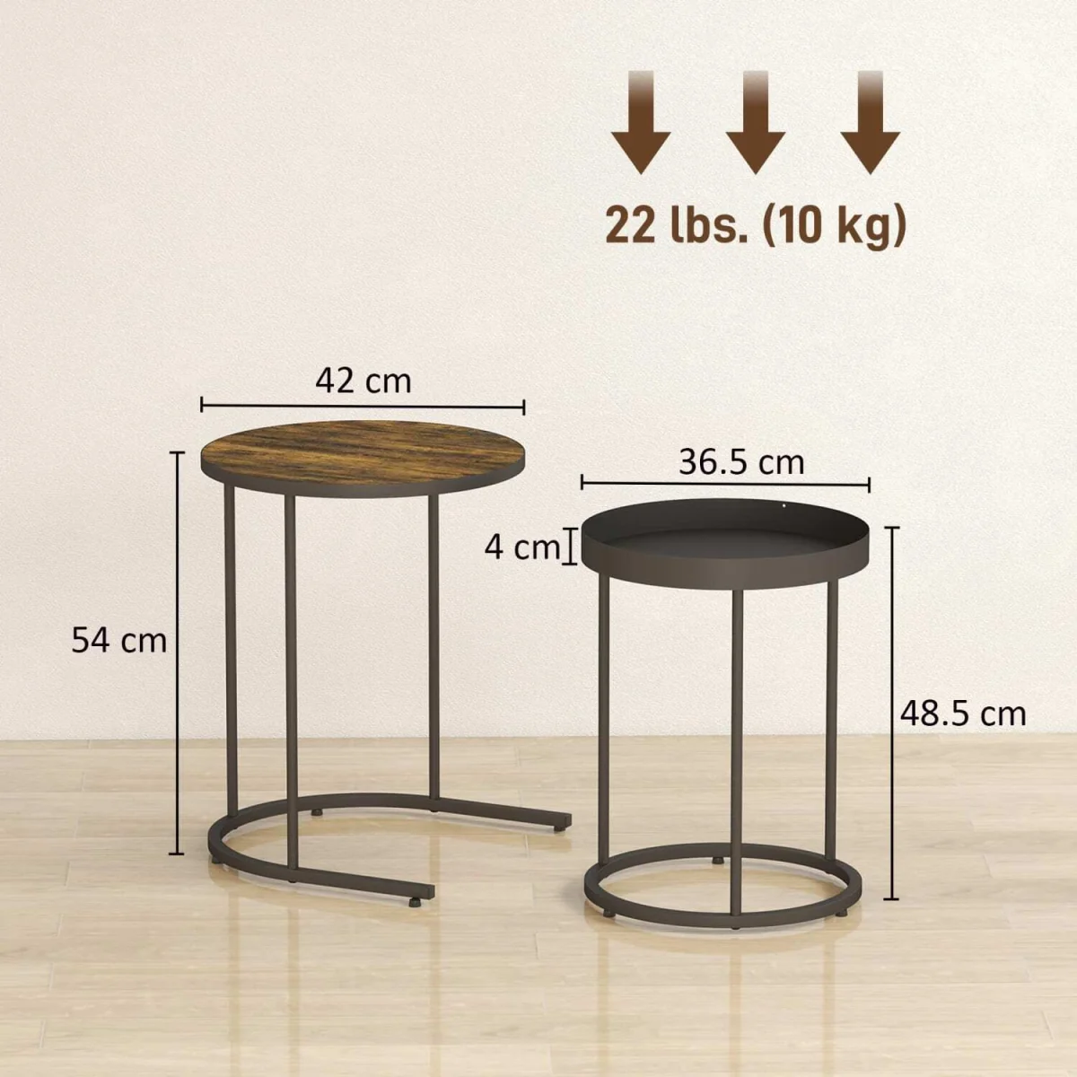 Renovi Set of 2 Industrial Metal and Wood Nesting Tables, Rustic Brown and Black – image 4