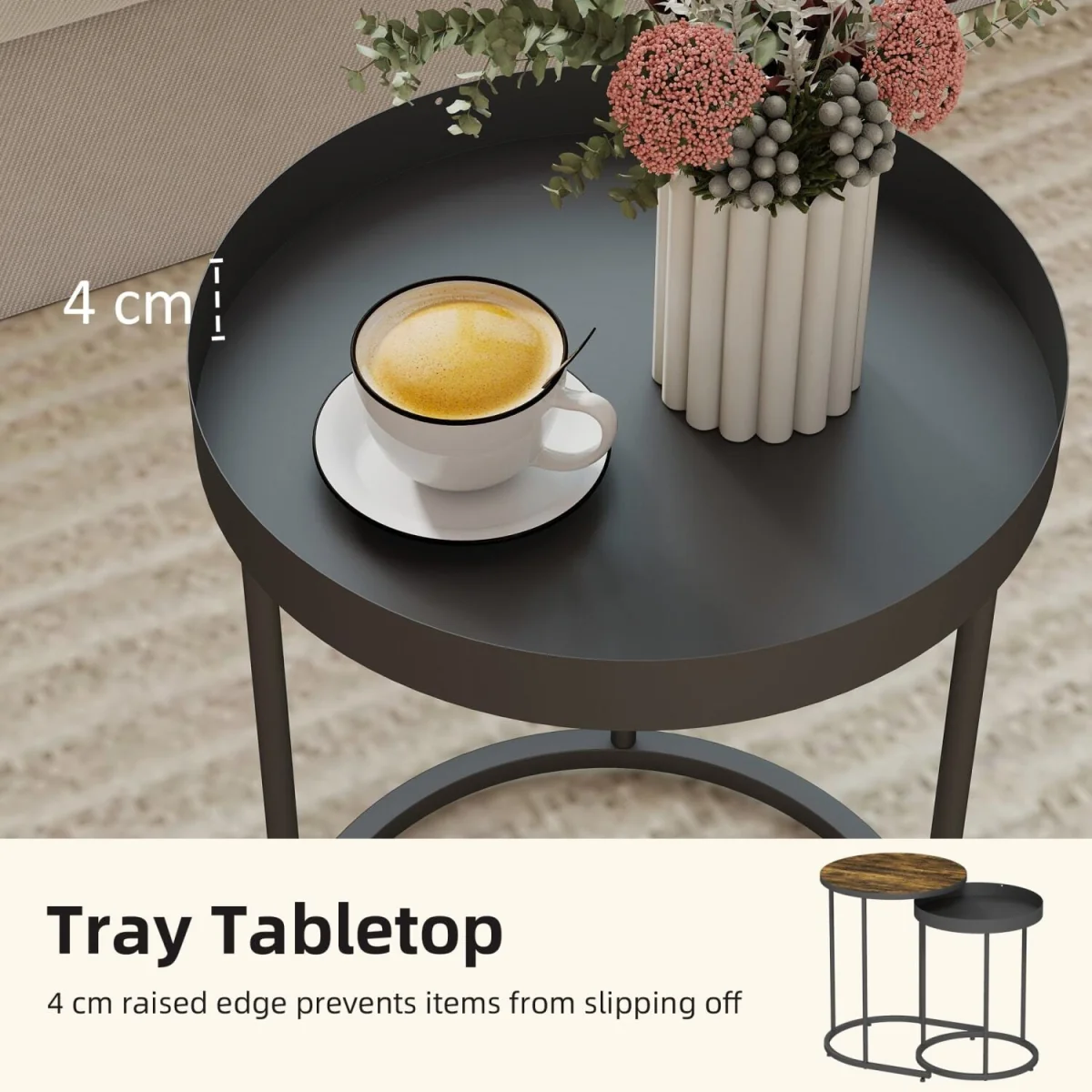Renovi Set of 2 Industrial Metal and Wood Nesting Tables, Rustic Brown and Black – image 5