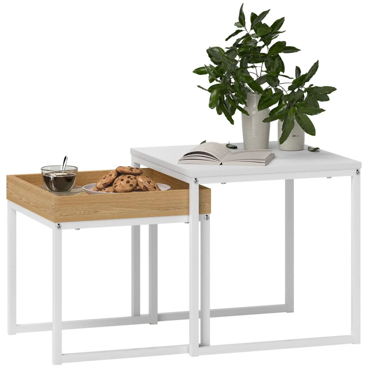 Sarela Set of 2 Boxy Nesting Tables - White and Wood-Effect – image 3