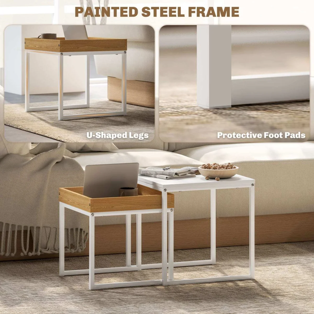 Sarela Set of 2 Boxy Nesting Tables - White and Wood-Effect – image 5