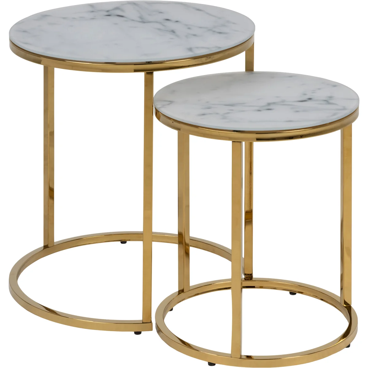 Alisma Nest of 2 Tables with White Marble Glass & Gold Base - White Marble & Gold – image 3