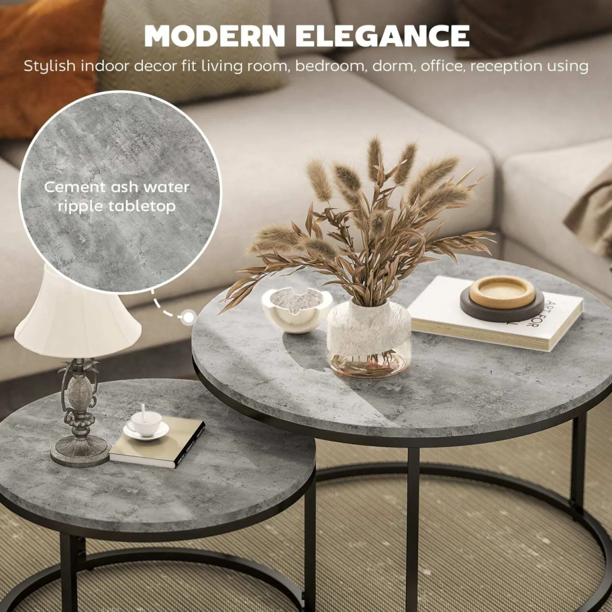 Faline Cement-Effect Grey and Black Set of 2 Nesting Tables – image 2