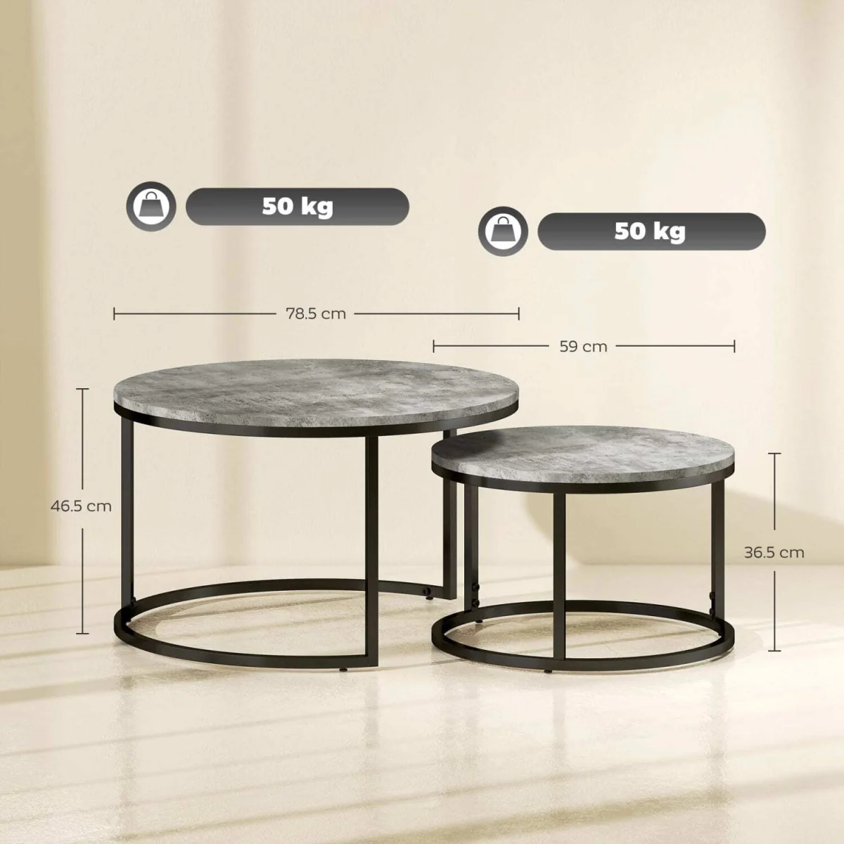 Faline Cement-Effect Grey and Black Set of 2 Nesting Tables – image 5