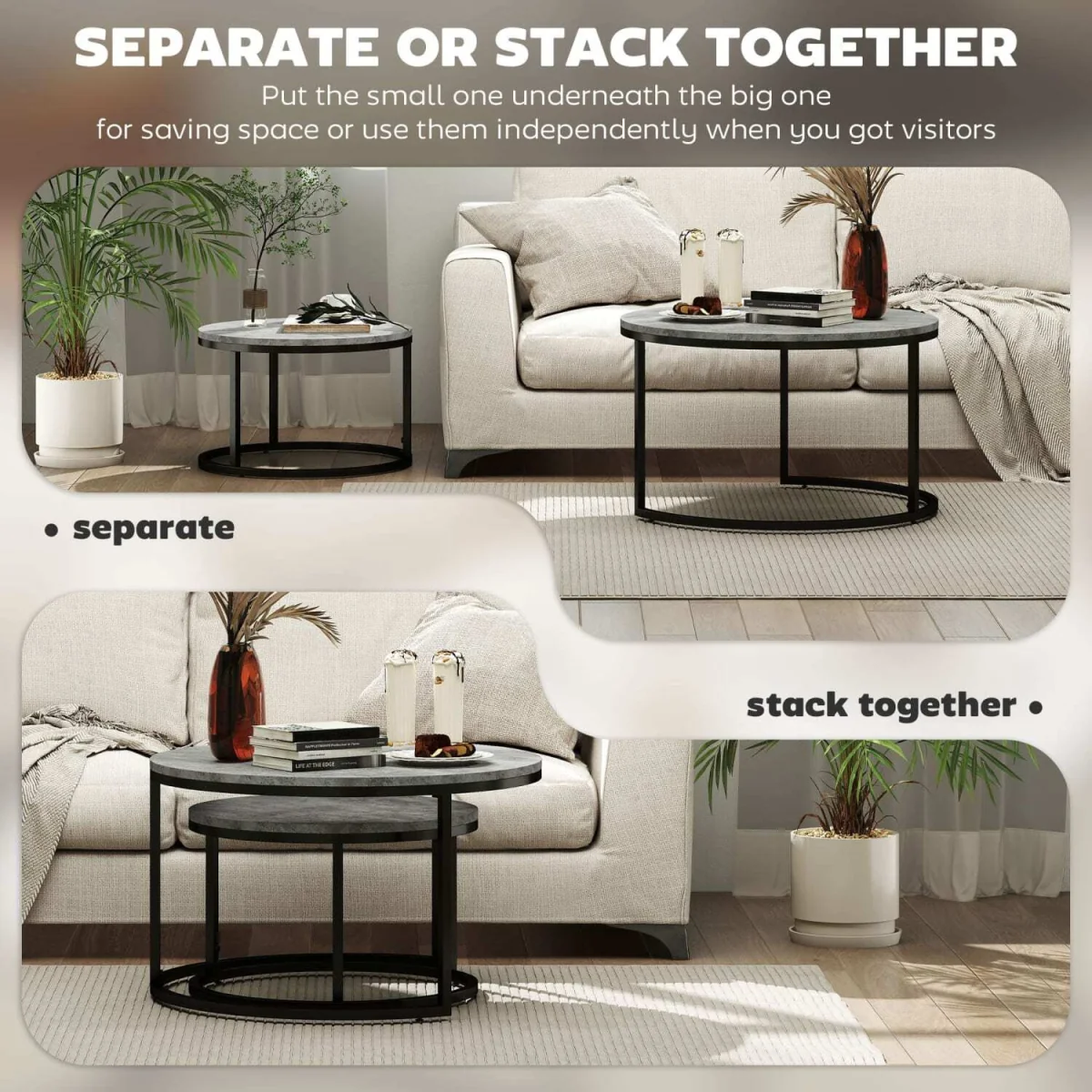 Faline Cement-Effect Grey and Black Set of 2 Nesting Tables – image 6
