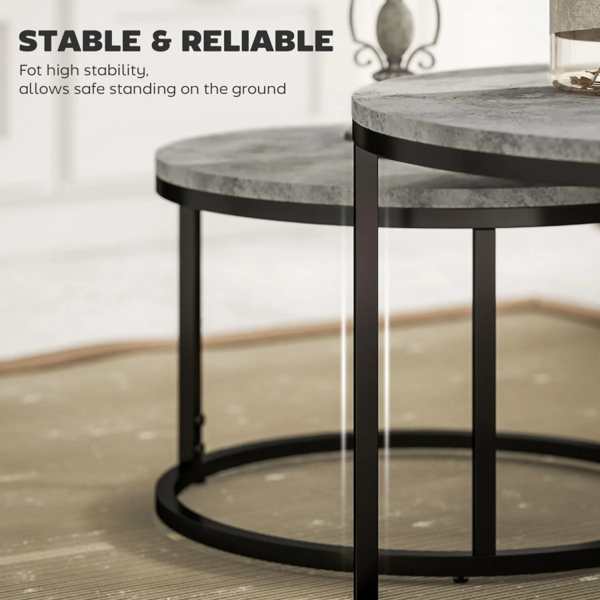 Faline Cement-Effect Grey and Black Set of 2 Nesting Tables – image 7