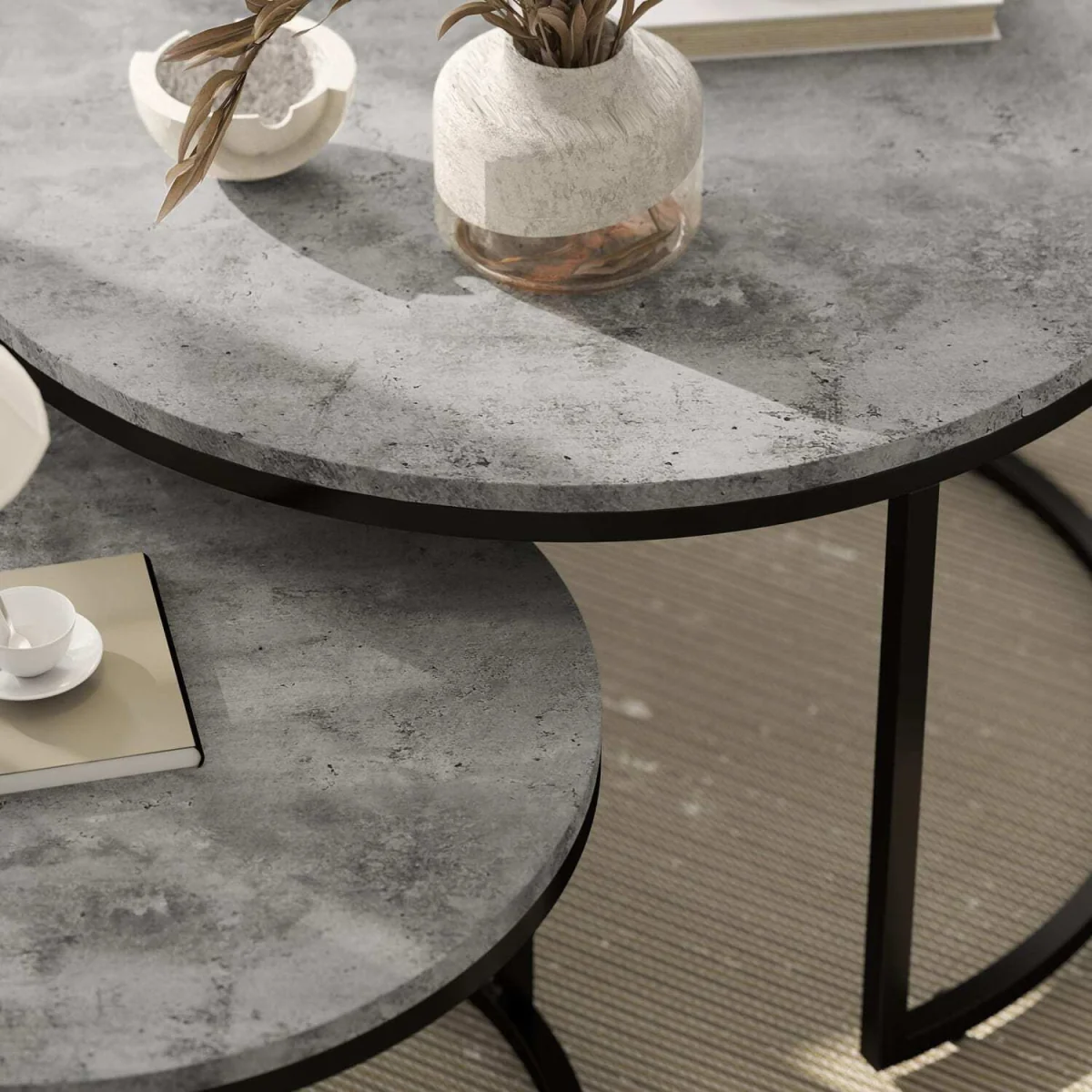 Faline Cement-Effect Grey and Black Set of 2 Nesting Tables – image 8