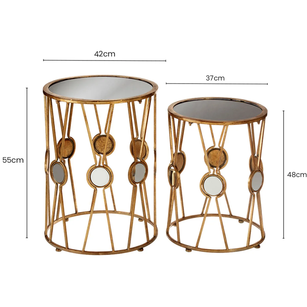 Faiza Set Of 2 Cross Design Rounded Tables - Black, Gold – image 2