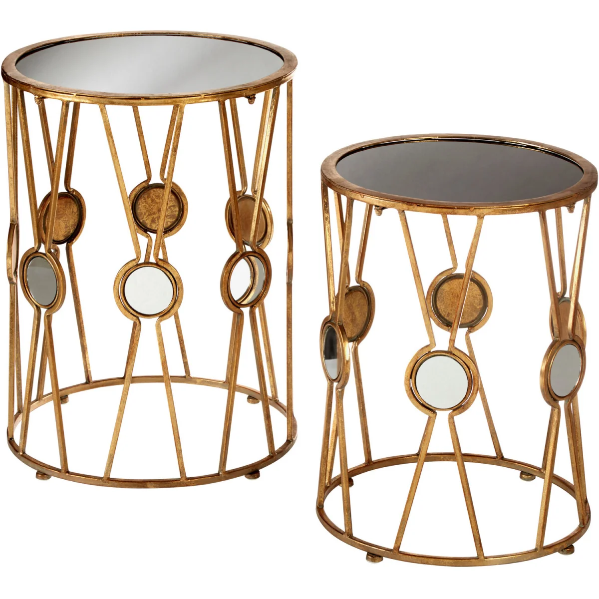 Faiza Set Of 2 Cross Design Rounded Tables - Black, Gold – image 3