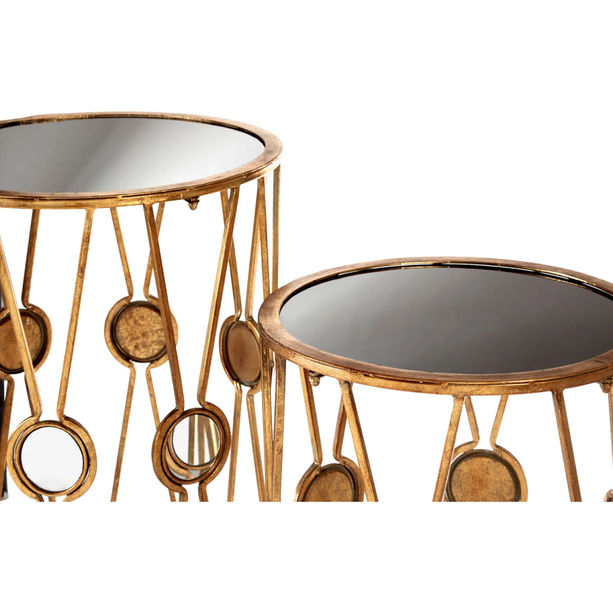 Faiza Set Of 2 Cross Design Rounded Tables - Black, Gold – image 4