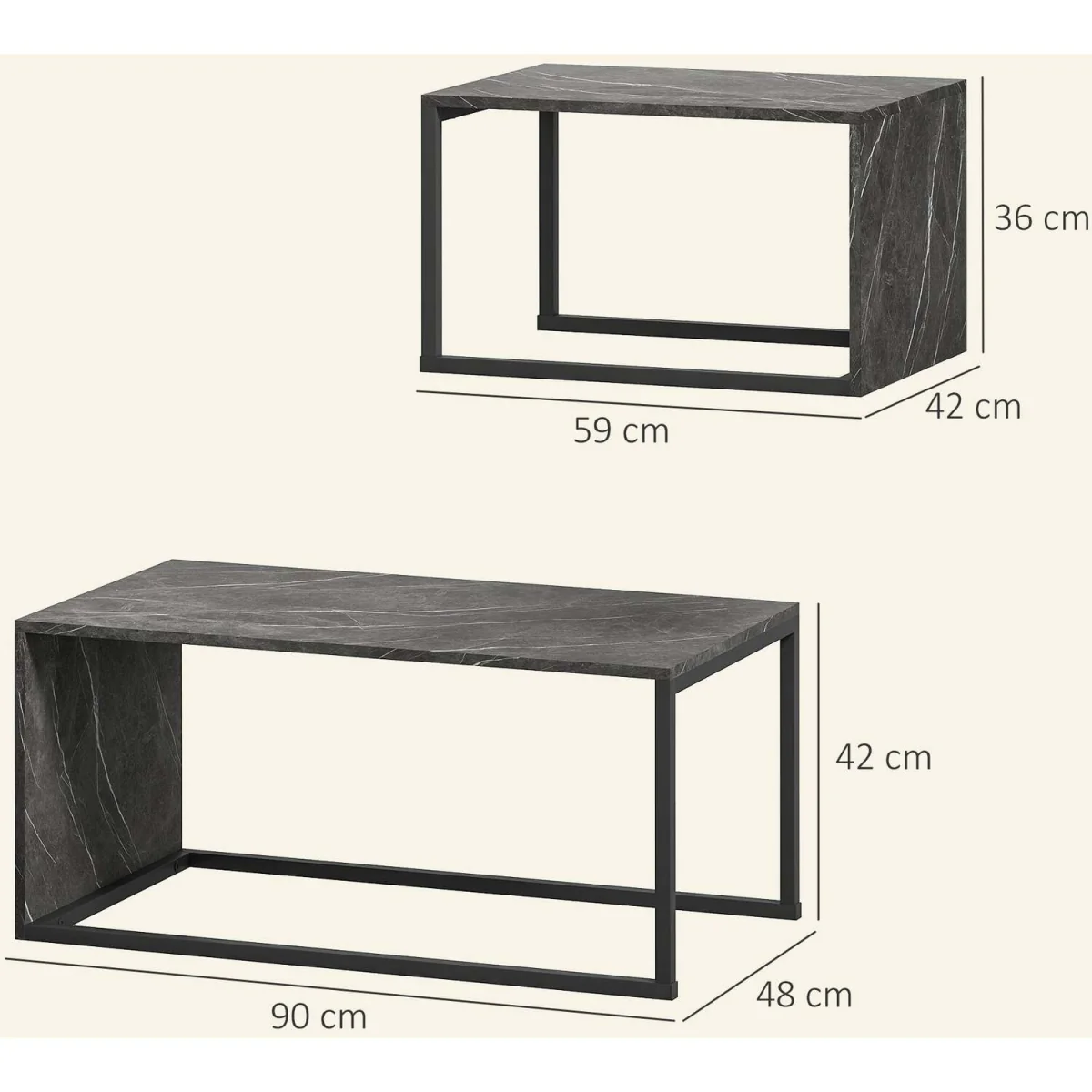 Vesu Metal and Dark Grey Marble-Effect Nesting Side Tables Set of 2 – image 4