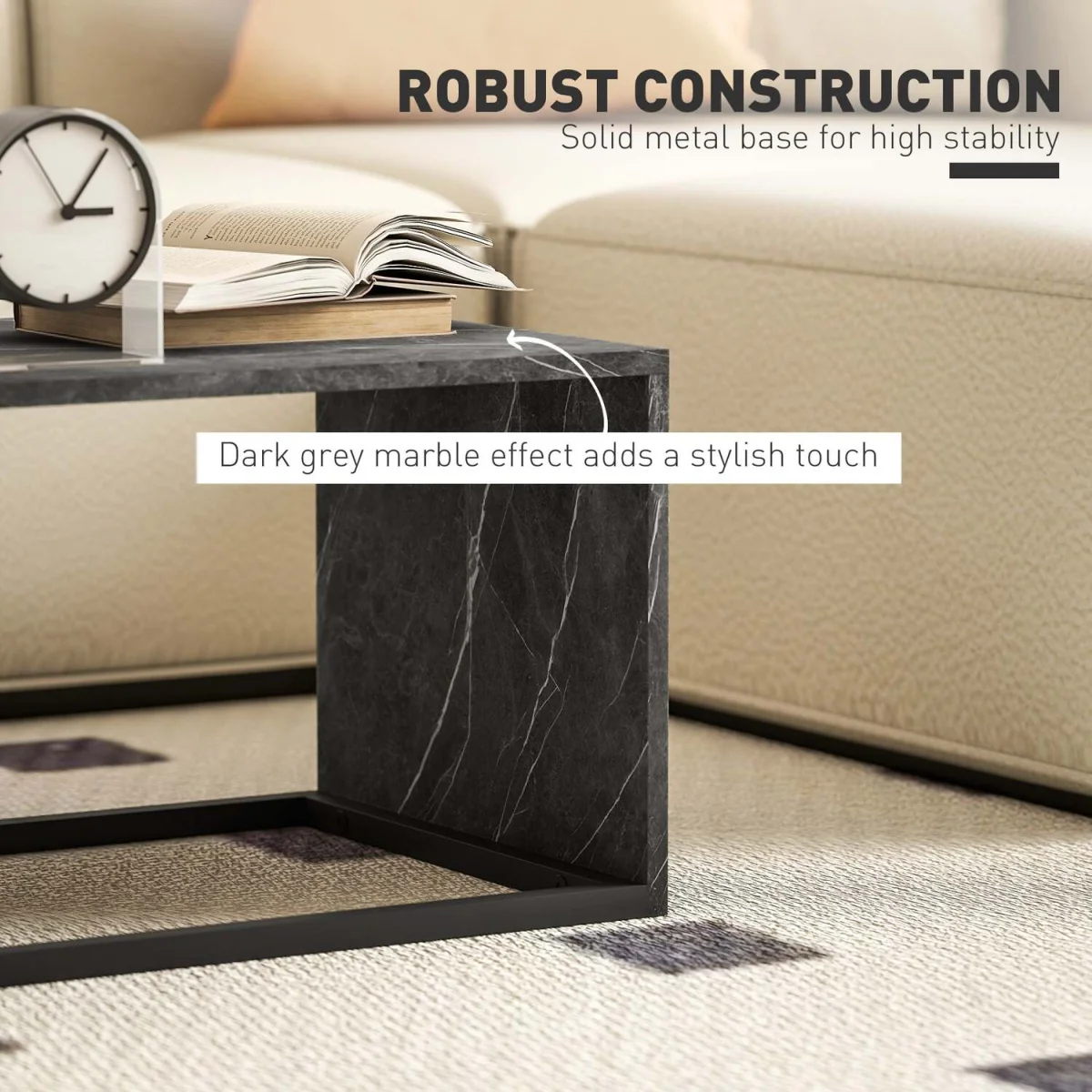 Vesu Metal and Dark Grey Marble-Effect Nesting Side Tables Set of 2 – image 5