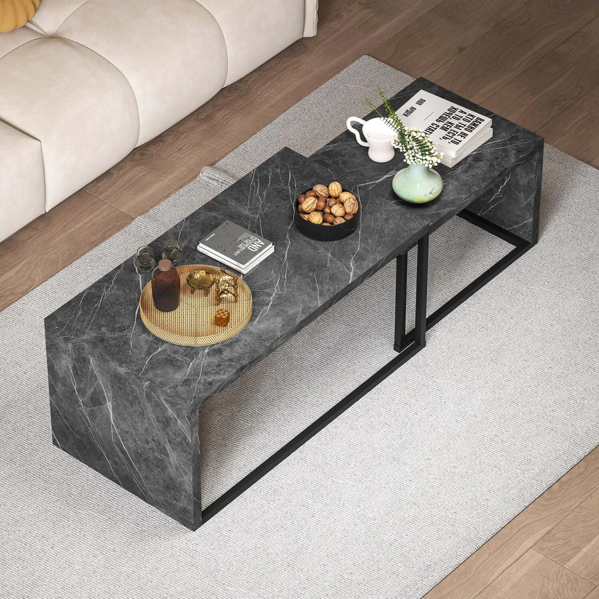 Vesu Metal and Dark Grey Marble-Effect Nesting Side Tables Set of 2 – image 8