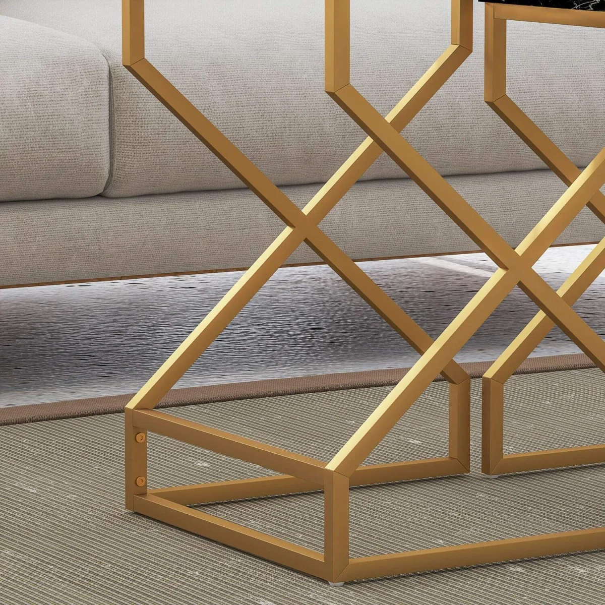 Revi Set of 2 Marble-Effect Nesting Side Tables, Gold Metal Legs – image 8