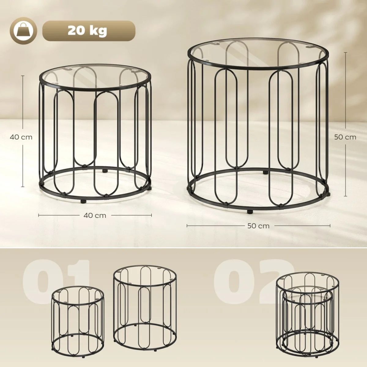 Roro Metal Black Set of 2 Elliptical Cut-Out Nesting Tables – image 2