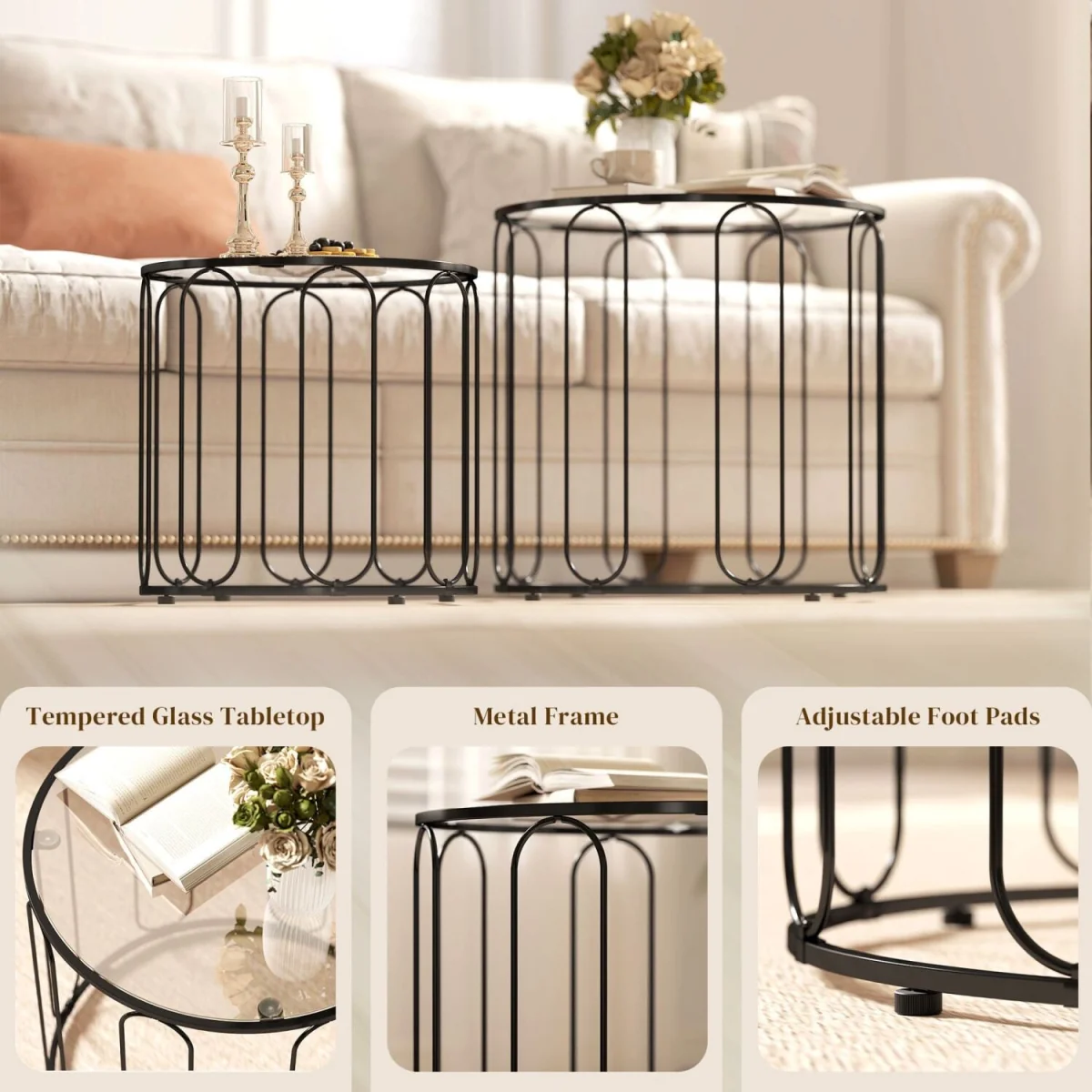 Roro Metal Black Set of 2 Elliptical Cut-Out Nesting Tables – image 6