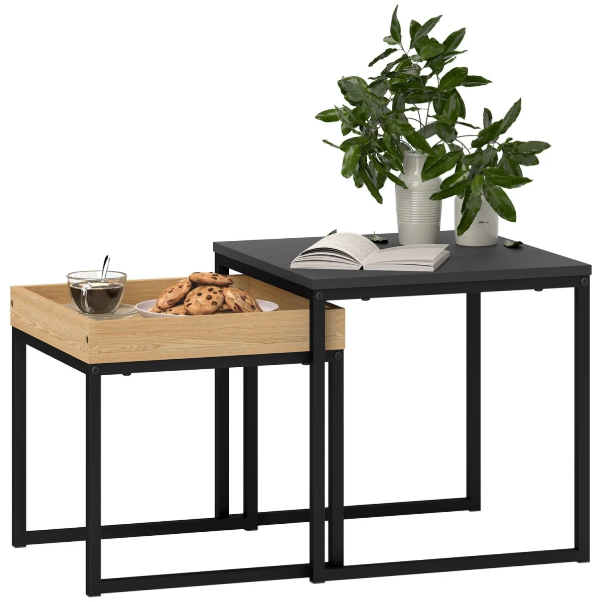 Lavi Set of 2 Boxy Nesting Tables - Black and Wood-Effect – image 3