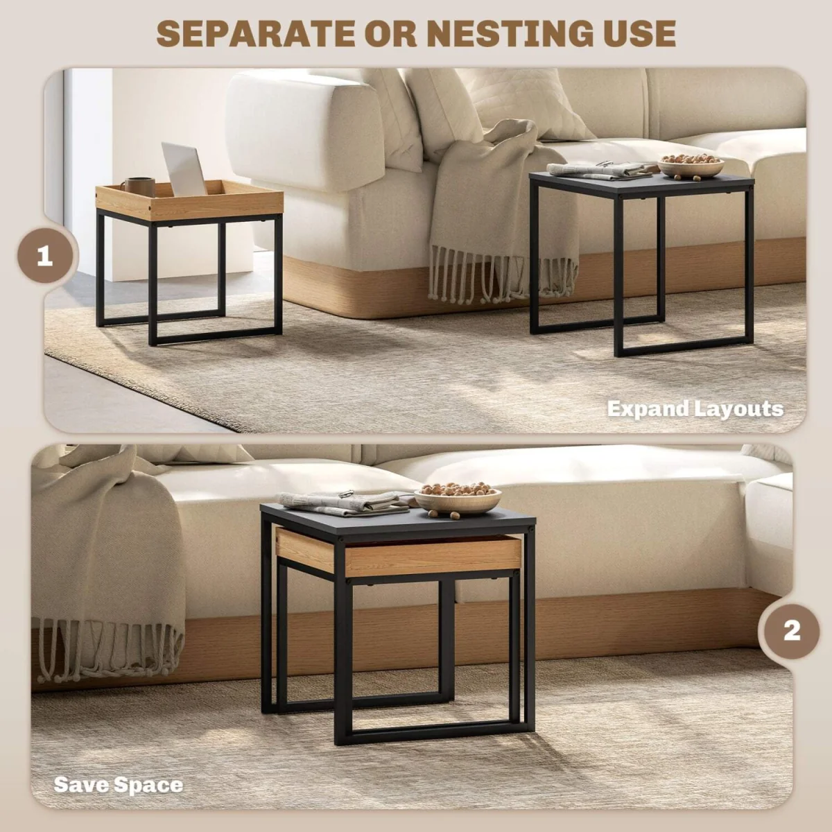 Lavi Set of 2 Boxy Nesting Tables - Black and Wood-Effect – image 5