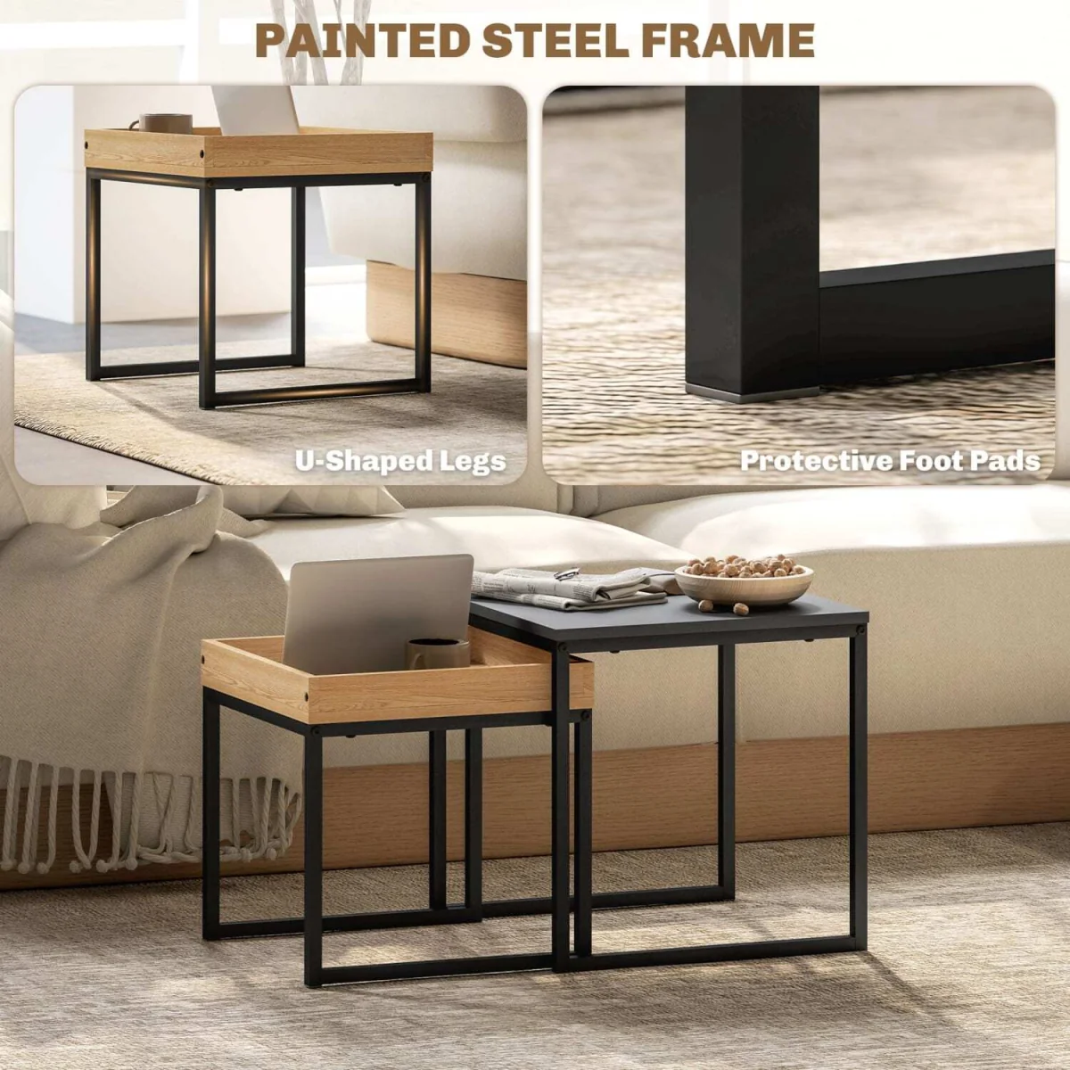 Lavi Set of 2 Boxy Nesting Tables - Black and Wood-Effect – image 6
