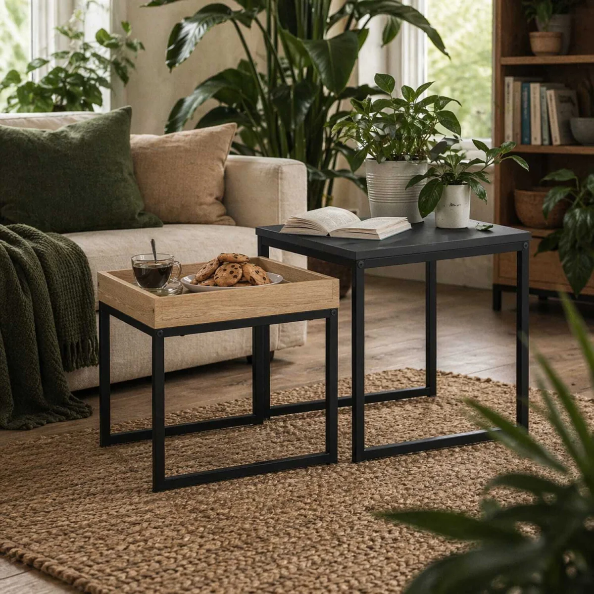 Lavi Set of 2 Boxy Nesting Tables - Black and Wood-Effect – image 1