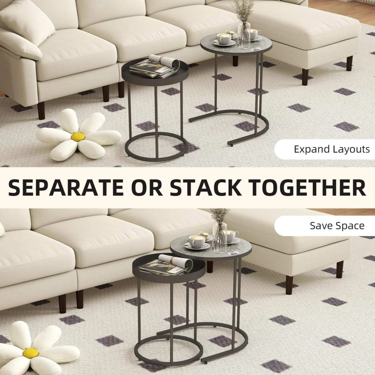 Midoli Set of 2 Metal and Wood Grey Industrial Nesting Tables – image 2