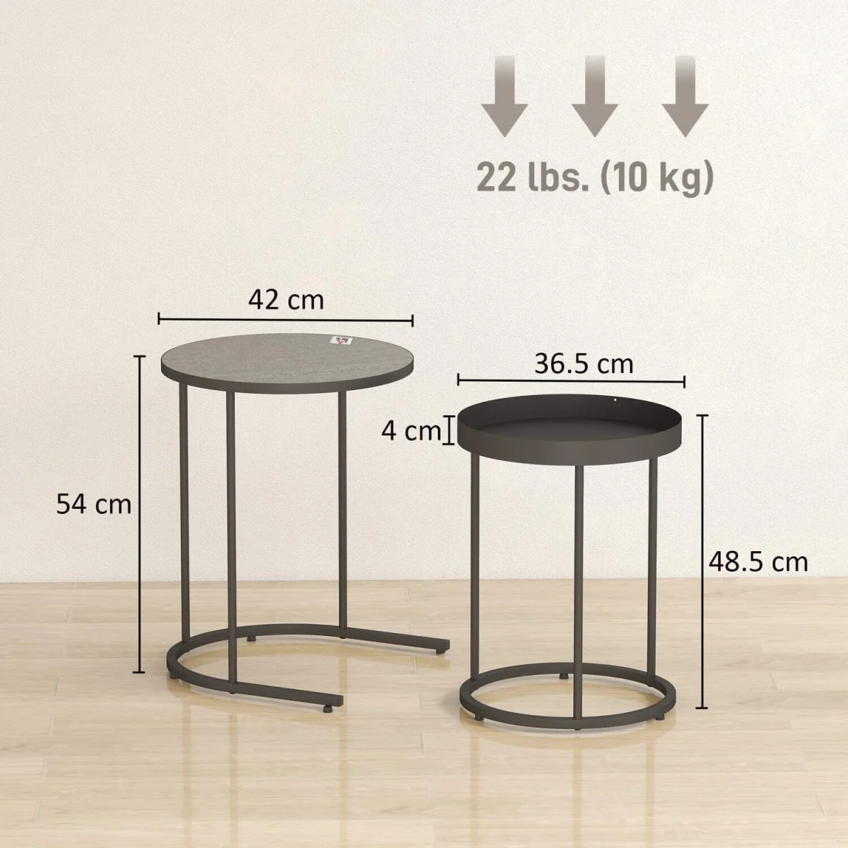 Midoli Set of 2 Metal and Wood Grey Industrial Nesting Tables – image 4