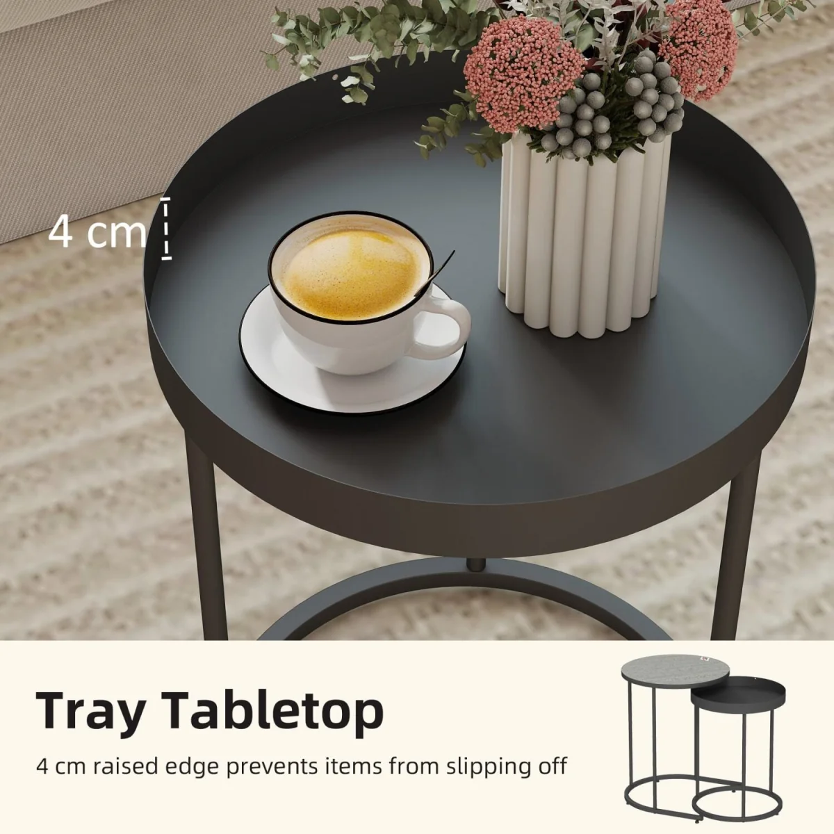 Midoli Set of 2 Metal and Wood Grey Industrial Nesting Tables – image 5
