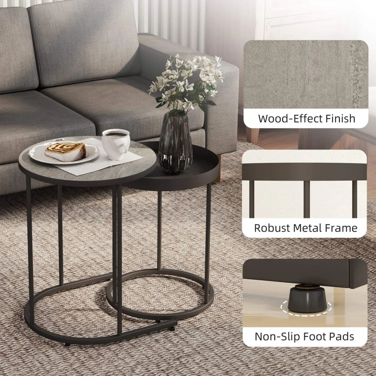 Midoli Set of 2 Metal and Wood Grey Industrial Nesting Tables – image 6