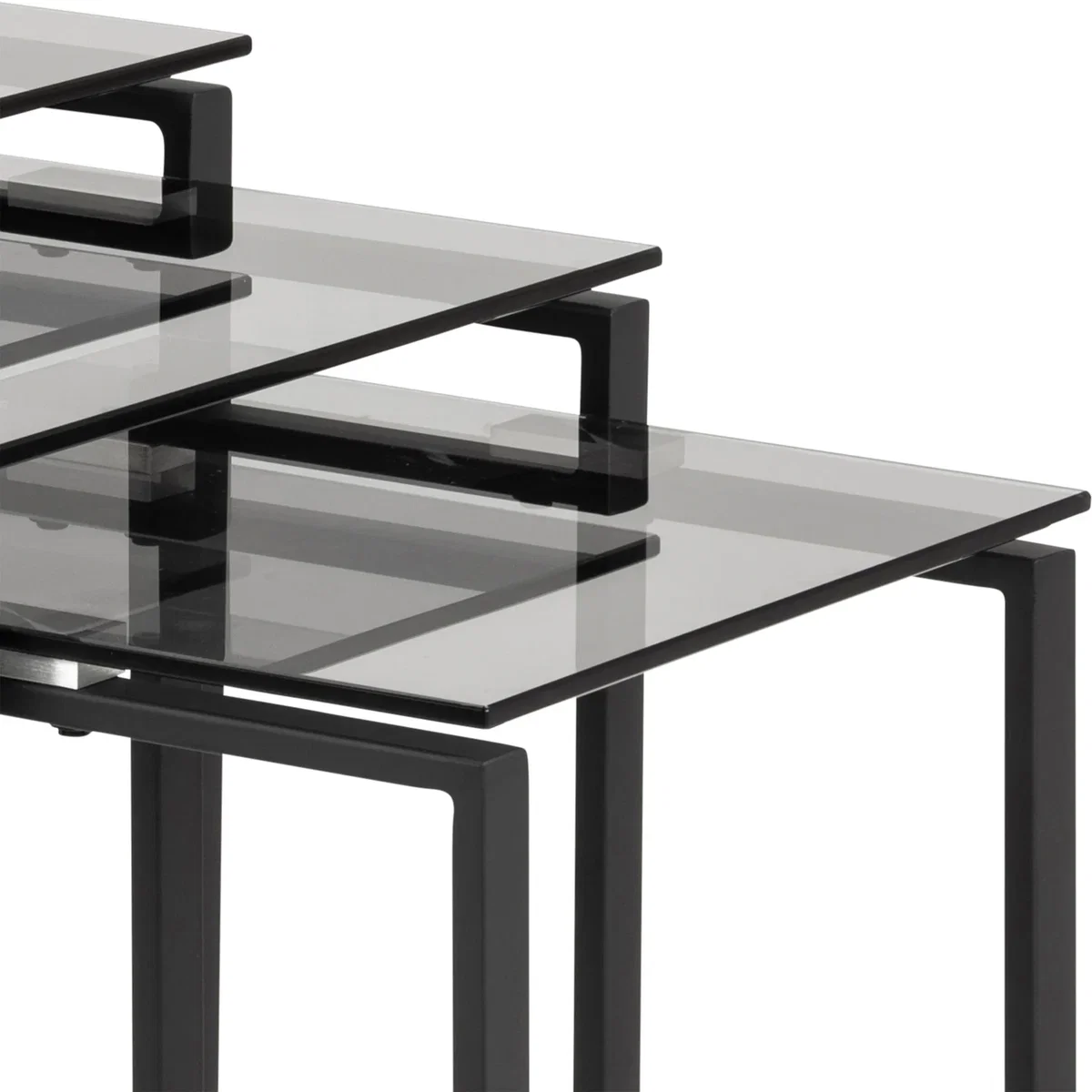 Katrine Nest of Tables with Smoked Glass Top Set of 3 - Smoked Glass – image 4