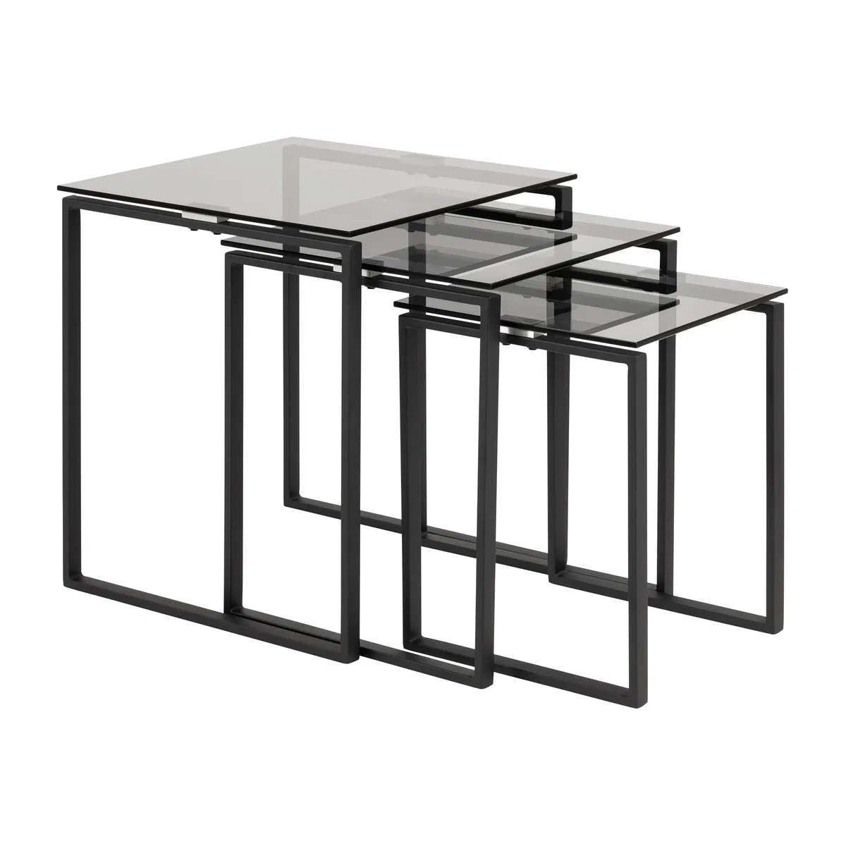 Katrine Nest of Tables with Smoked Glass Top Set of 3 - Smoked Glass – image 1