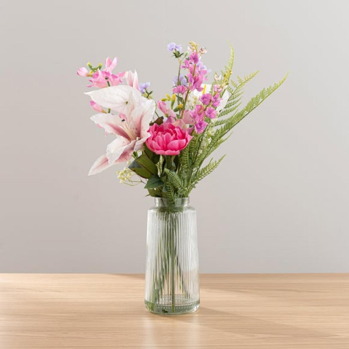 Artificial Tiger Lily Floral Bouquet in Vase & Wild Rhubarb Diffuser Gift Set – image 2