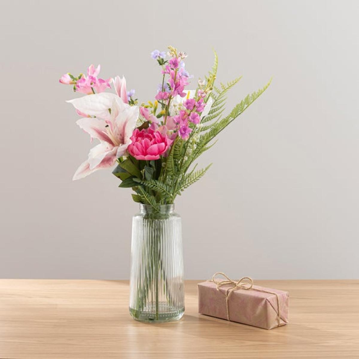 Artificial Tiger Lily Floral Bouquet in Vase & Wild Rhubarb Diffuser Gift Set – image 4