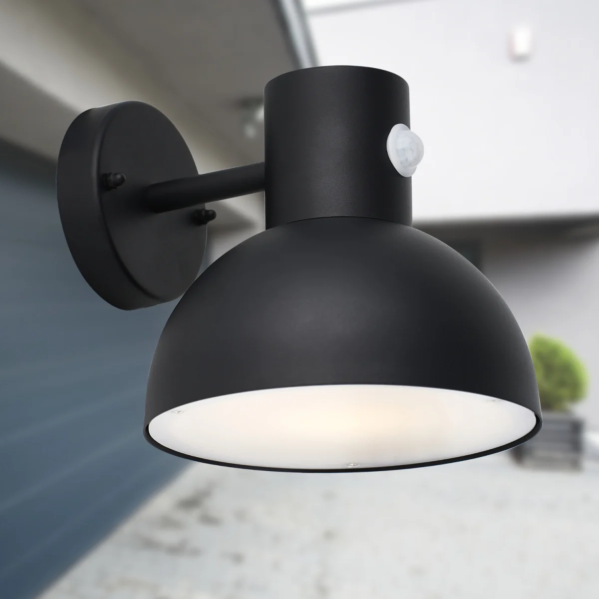 Set Of 2 Arkle Outdoor Sensor Wall Lights - Black And White Pc Diffuser – image 2