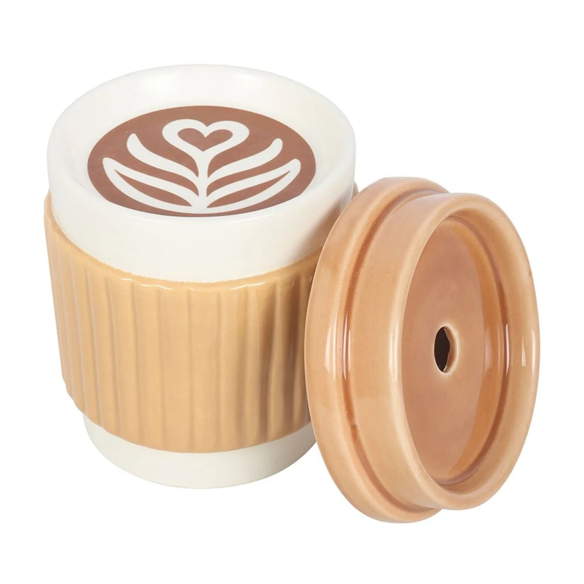 Something Different Coffee Cup Oil Burner - Brown/White – image 2