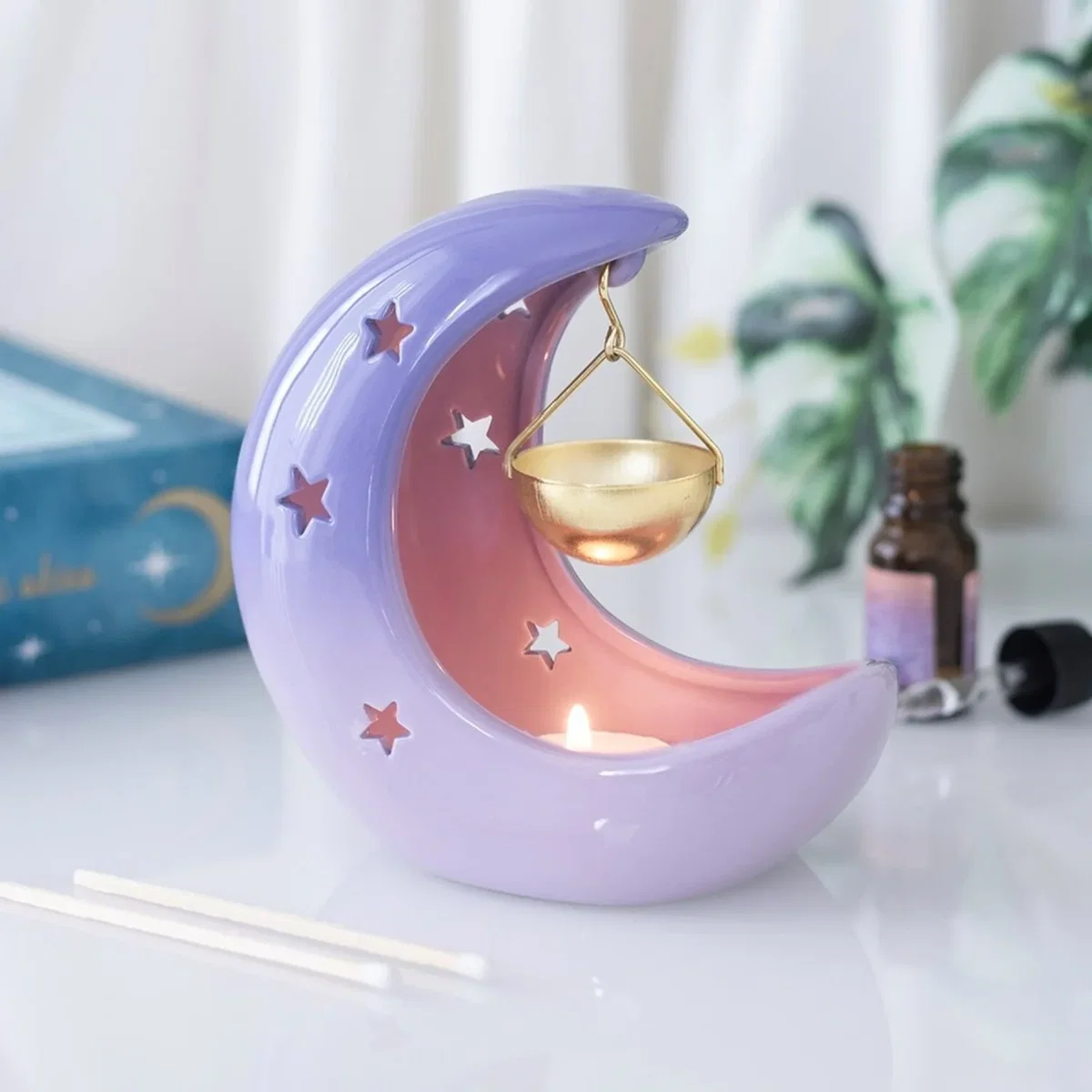 Pastel Crescent Moon Hanging Oil Burner - Purple – image 2