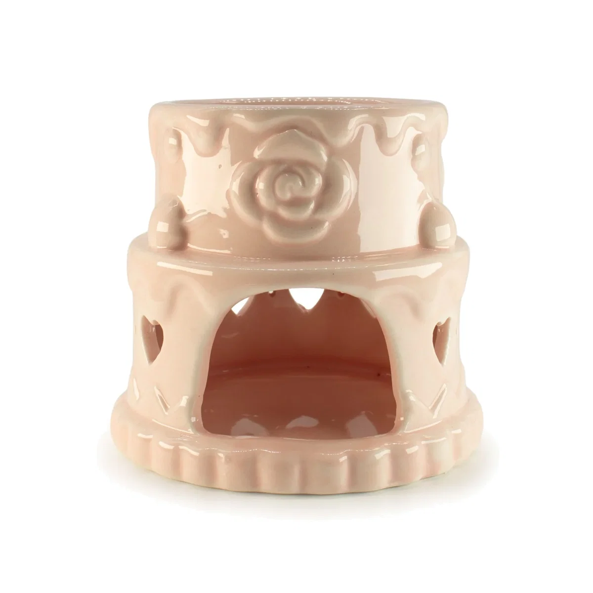 Ceramic Cake Oil Burner Hearts Pink Candle Fragrance - Dusty Pink – image 1