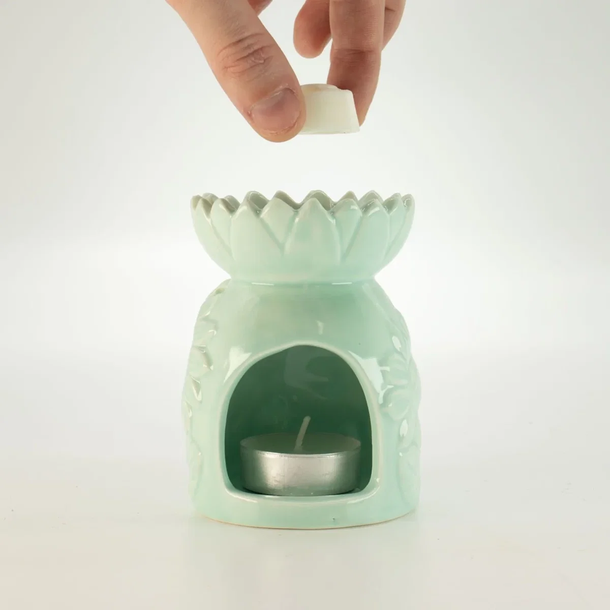 Ceramic Sunflower Oil Burner Pastel Green Fragrance Tealight - Green – image 4