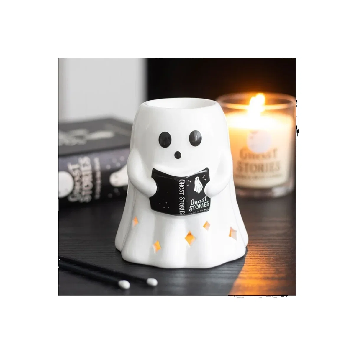 Ghost Stories Oil Burner with Reading Ghost Tiny Book - White – image 1