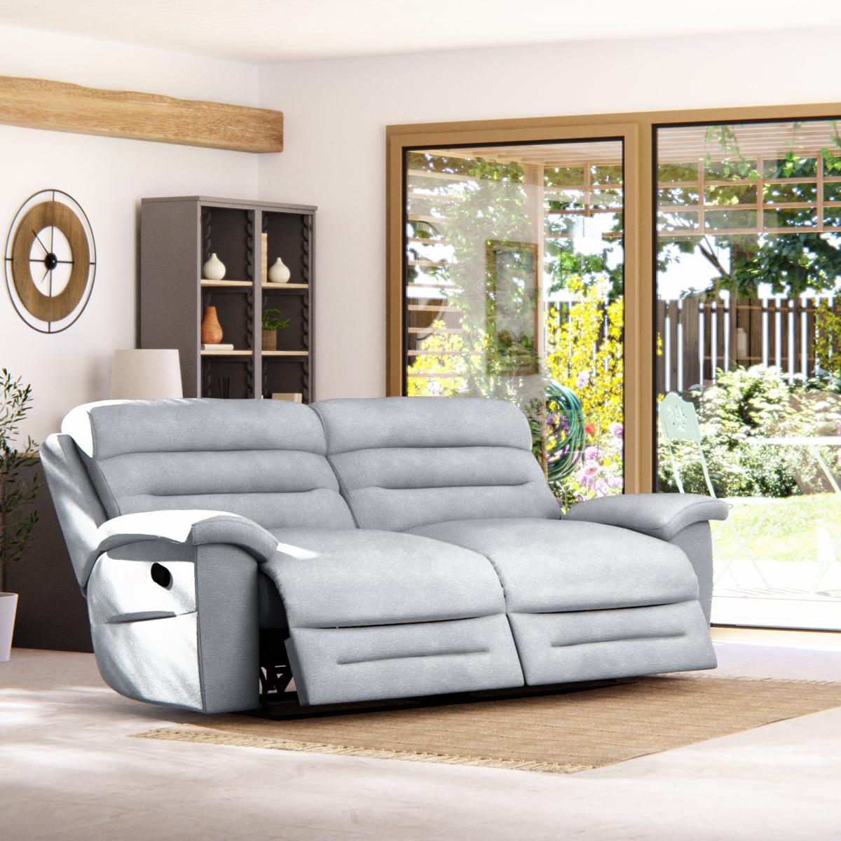 Lulworth 3 Seater Manual Recliner Sofa Chenille Sky – image 2