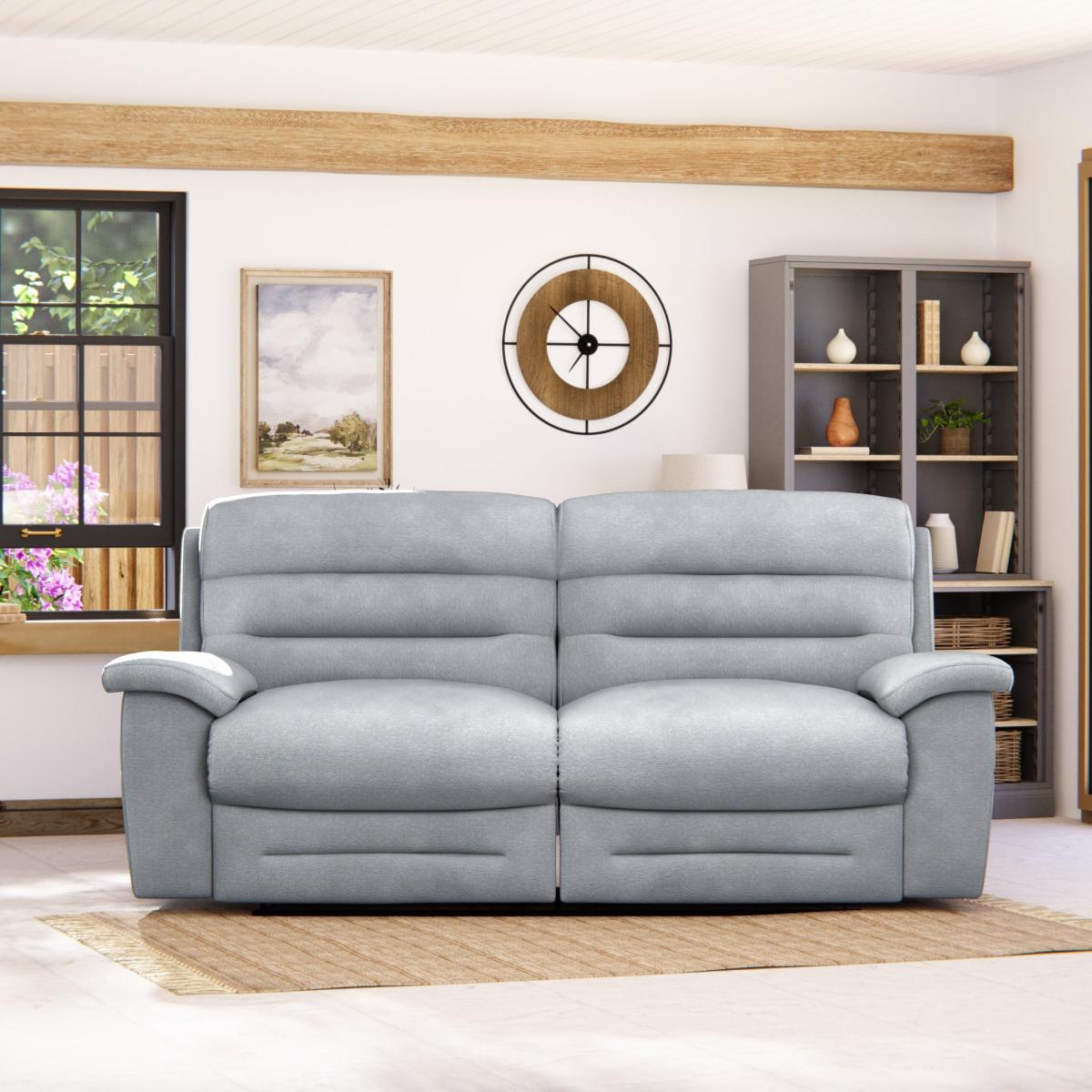 Lulworth 3 Seater Manual Recliner Sofa Chenille Sky – image 3