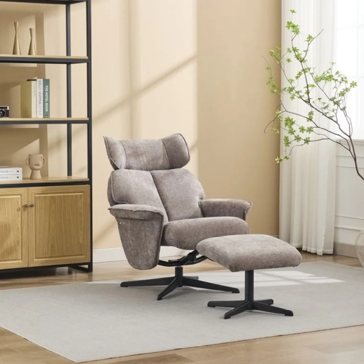 Gretna Chenille Swivel Chair with Footstool – image 2