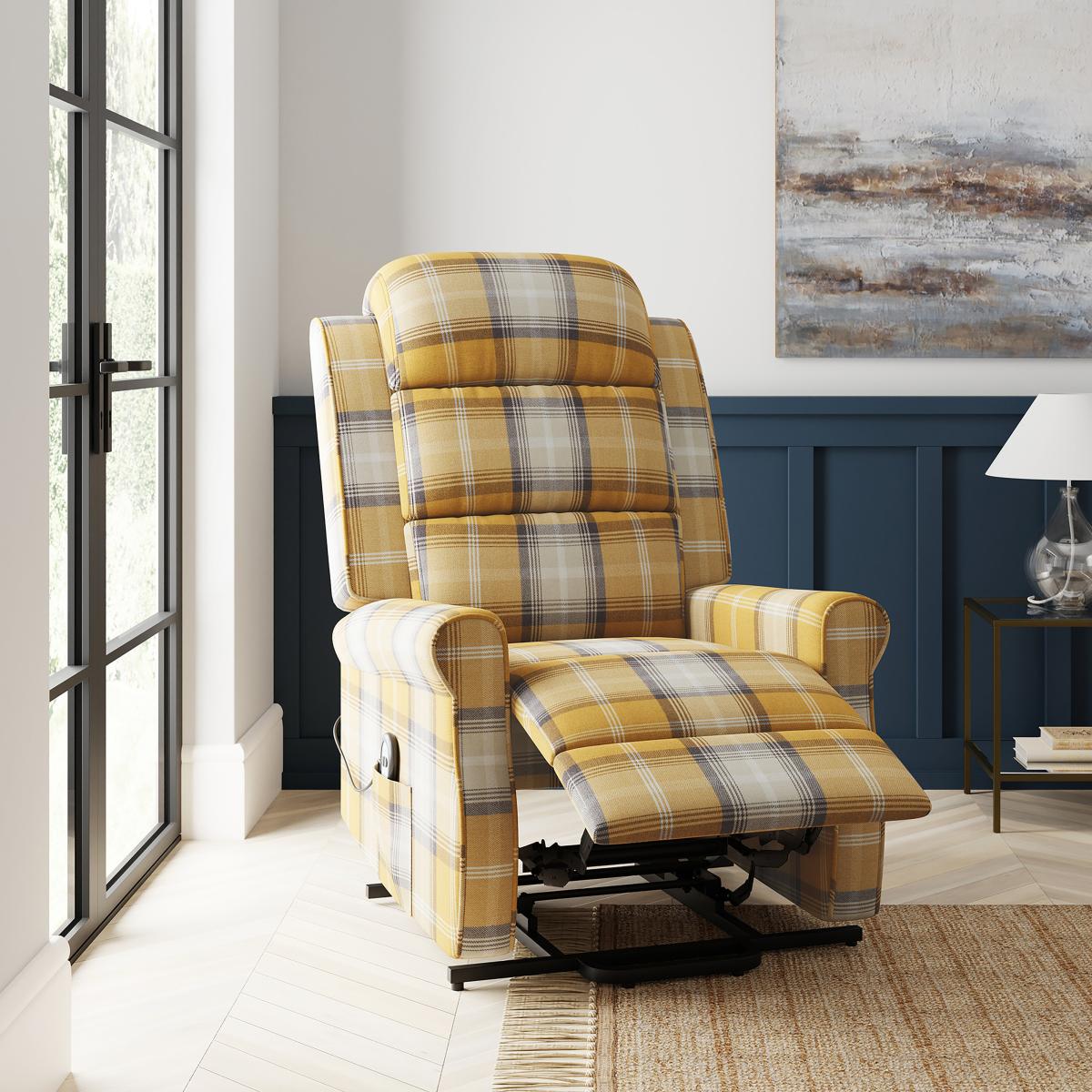 Edith Check Rise and Recline Chair Old Gold – image 2